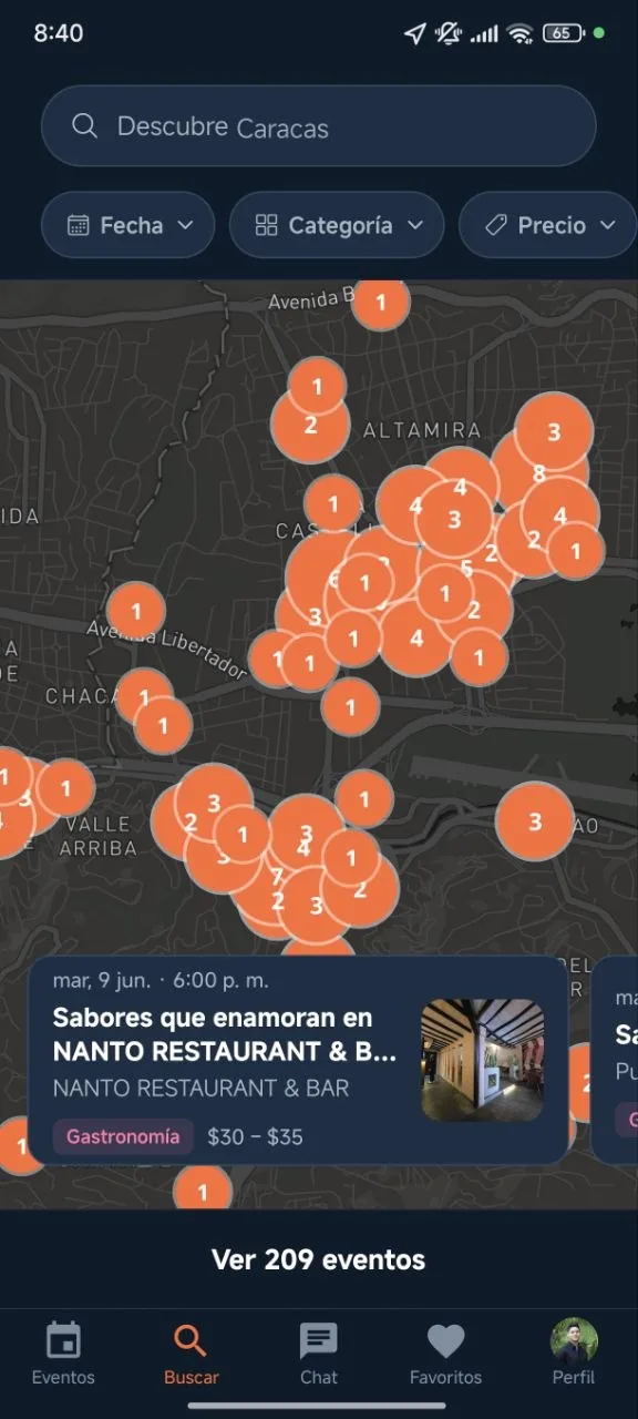 Mapa de eventos de Caracas en Spotz