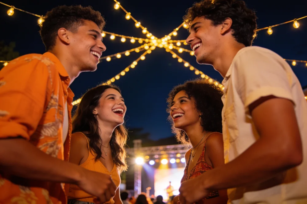 Amigos disfrutando un evento nocturno en Caracas